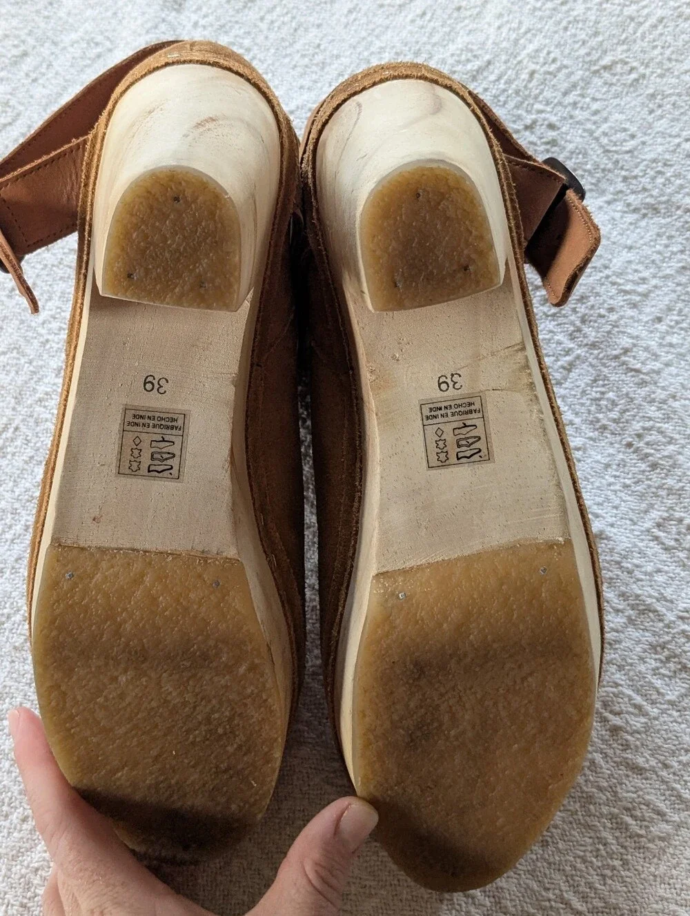Free People Bungalow Wooden Clog Ankle Boot Strap Suede Sand Sz 39